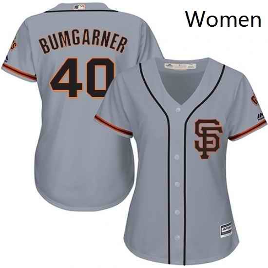 Womens Majestic San Francisco Giants 40 Madison Bumgarner Replica Grey Road 2 Cool Base MLB Jersey